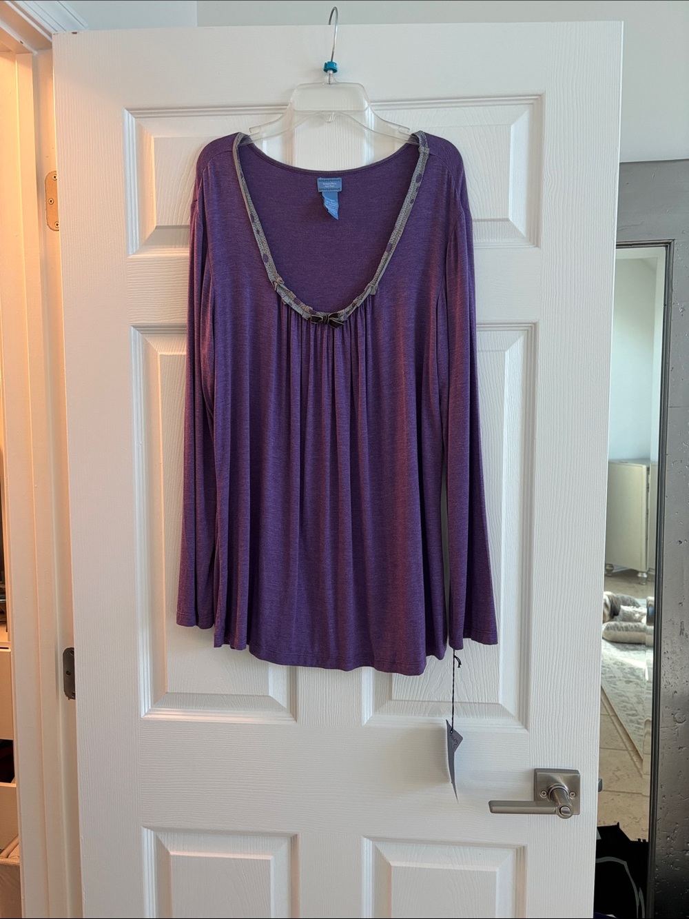 Simply Vera Vera Wang Purple Sleeve Scoop Neck Pajama  Top with Contrast Trim